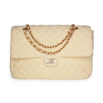 BEACH HAUS Medium Shoreline Flap in butter yellow, handcrafted leather flap detail close-up