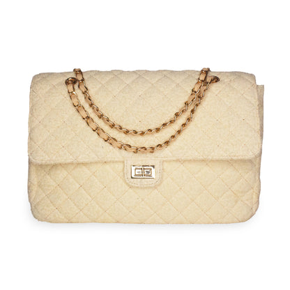 BEACH HAUS Medium Shoreline Flap in butter yellow, handcrafted leather flap detail close-up