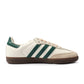 Adidas Women's Samba OG white and green sand sneakers, casual footwear with classic design, on a neutral background.