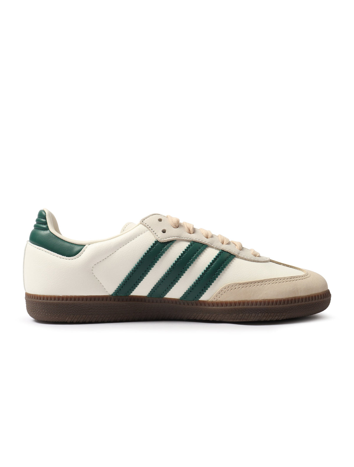 Adidas Women's Samba OG white and green sand sneakers, casual footwear with classic design, on a neutral background.