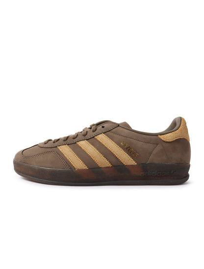 Adidas men's Gazelle Indoor sneakers in cargo brown suede with classic three-stripe design