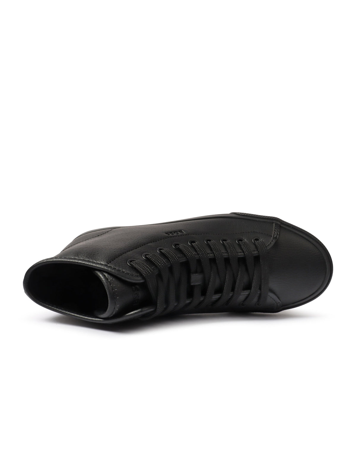Black Hugo Boss Aiden Hito men's shoes with sleek leather design, featuring a modern silhouette and stylish detailing.