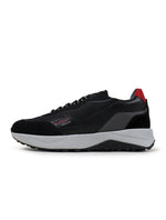 Black Hugo Boss Kane men's shoes featuring sleek leather design and stylish laces, perfect for formal or casual wear.
