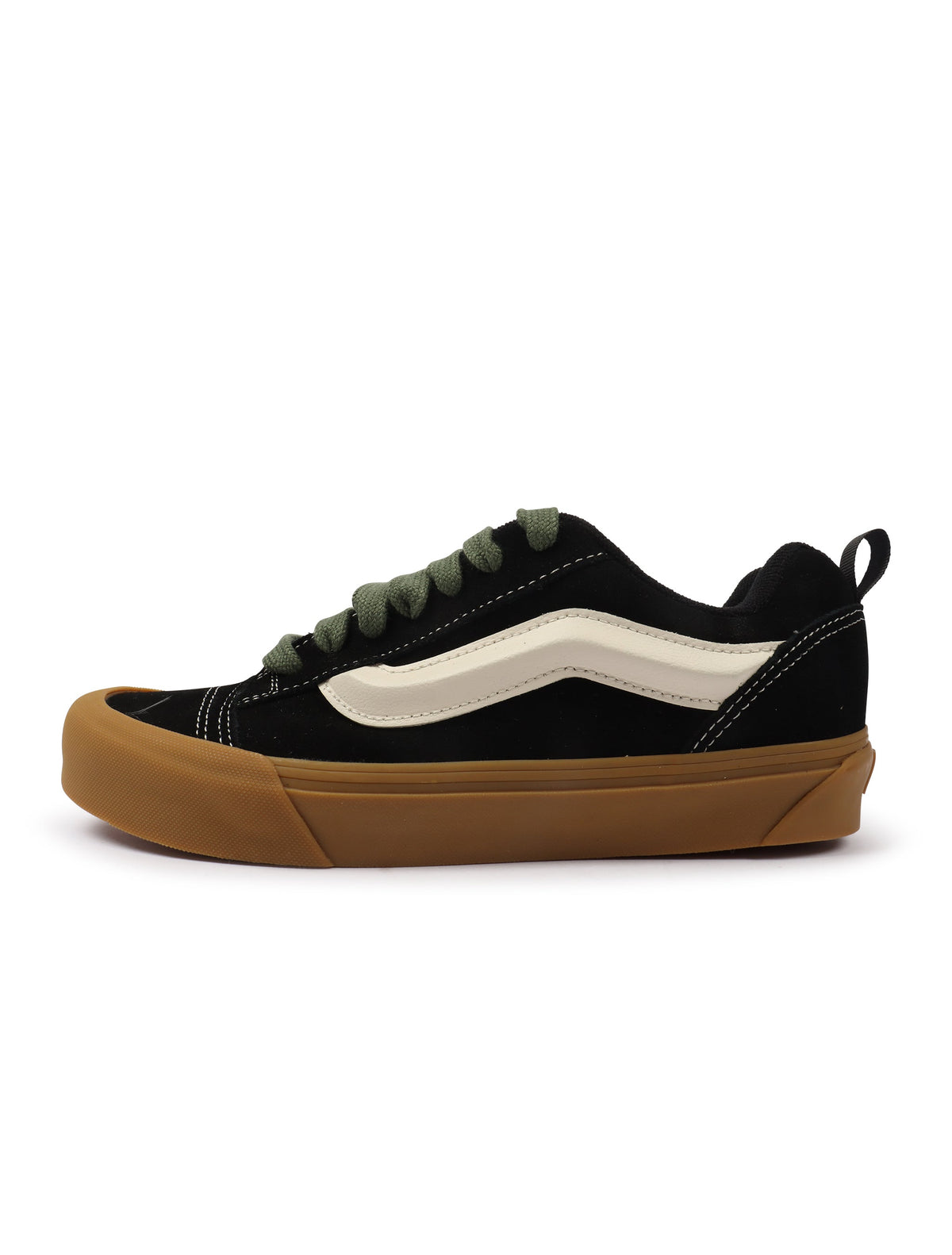 Vans men's Knu School sneakers in black and green, stylish men's footwear with canvas and rubber sole, casual athletic shoes.