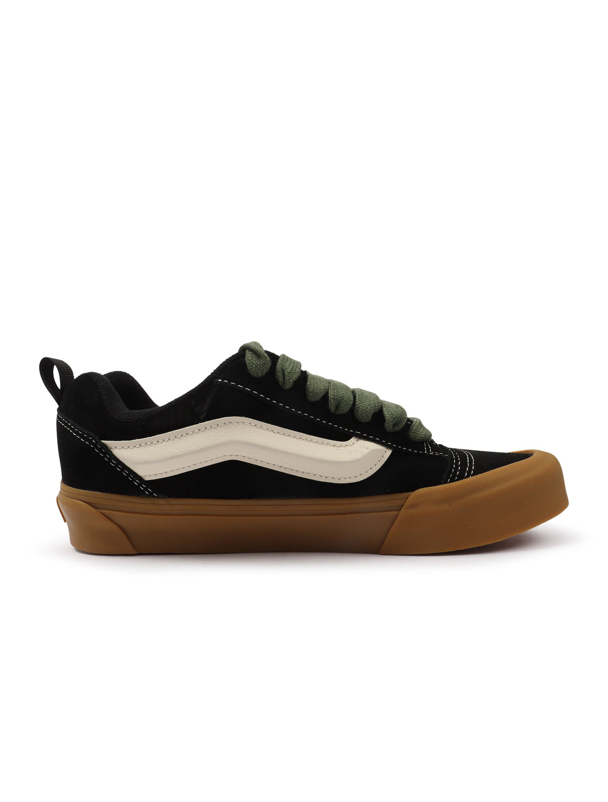 Vans men's Knu School sneakers in black and green with a pop of color, showcasing the stylish footwear design.
