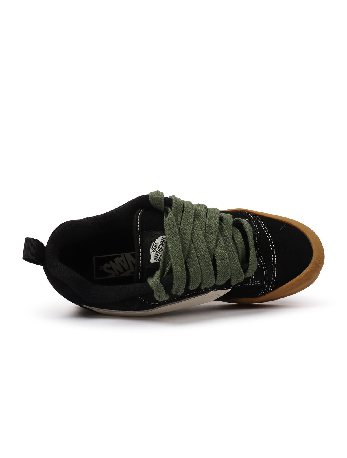 Vans Men's Knu School sneakers in black and green with white soles, showcasing the casual footwear design.