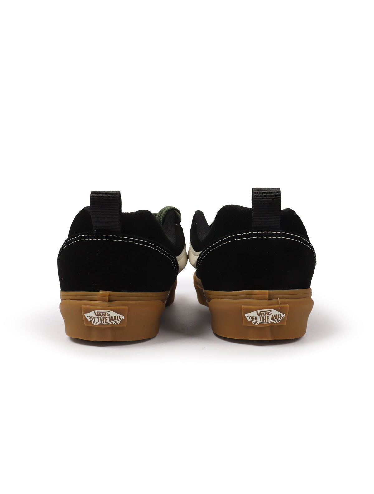 Vans men's Knu School sneakers in black and green with white soles, casual footwear style for men.