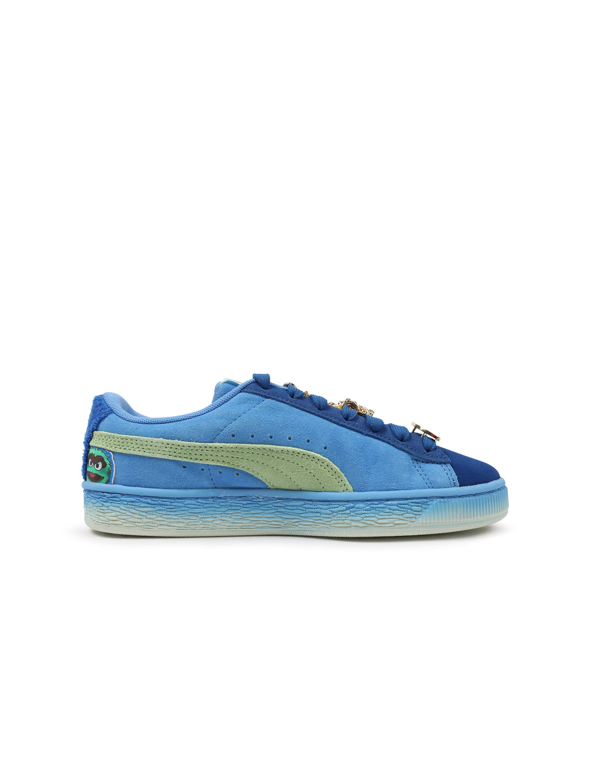 Puma women's Basket Grumpy Grouchy shoes in blue and green, casual footwear with stylish design and comfortable fit.