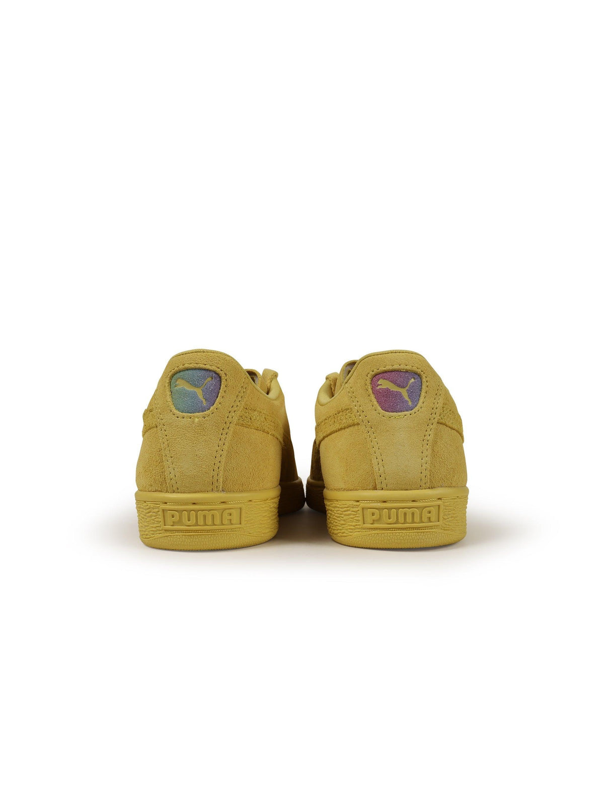Yellow Puma Suede Love Marathon men's sneaker with white sole and Puma logo, styled for casual wear.