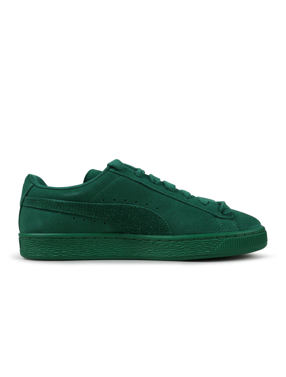 Green Puma Suede Love Marathon sneaker for men, stylish athletic footwear with suede finish and casual design.