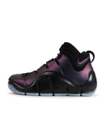 Men's Nike LeBron 4 Eggplant footwear in purple, displayed from the side view