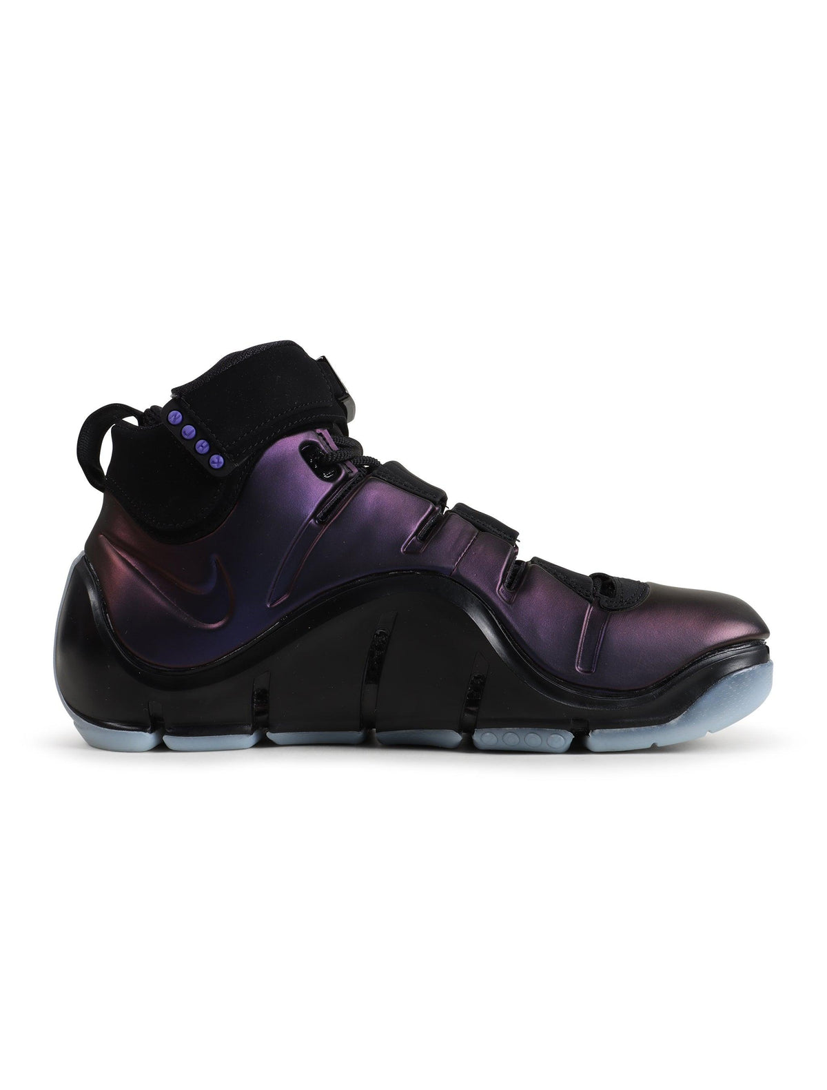 Nike LeBron 4 Eggplant men's footwear in purple and white with signature basketball sneaker design