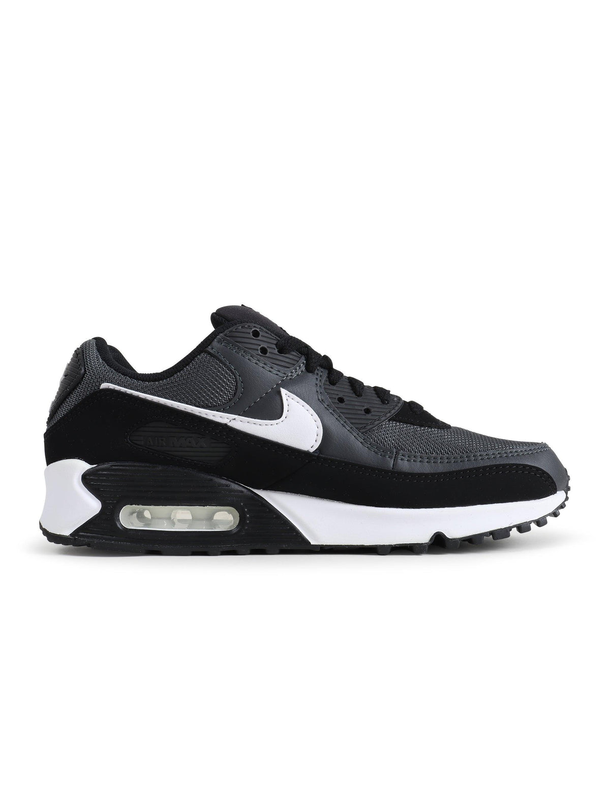 Men’s Nike Air Max 90 sneakers in iron grey, side view, by Denim Exchange