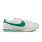 Nike Mens Cortez stadium green athletic shoes, denim exchange brand, featuring classic design and white sole, on a plain background.