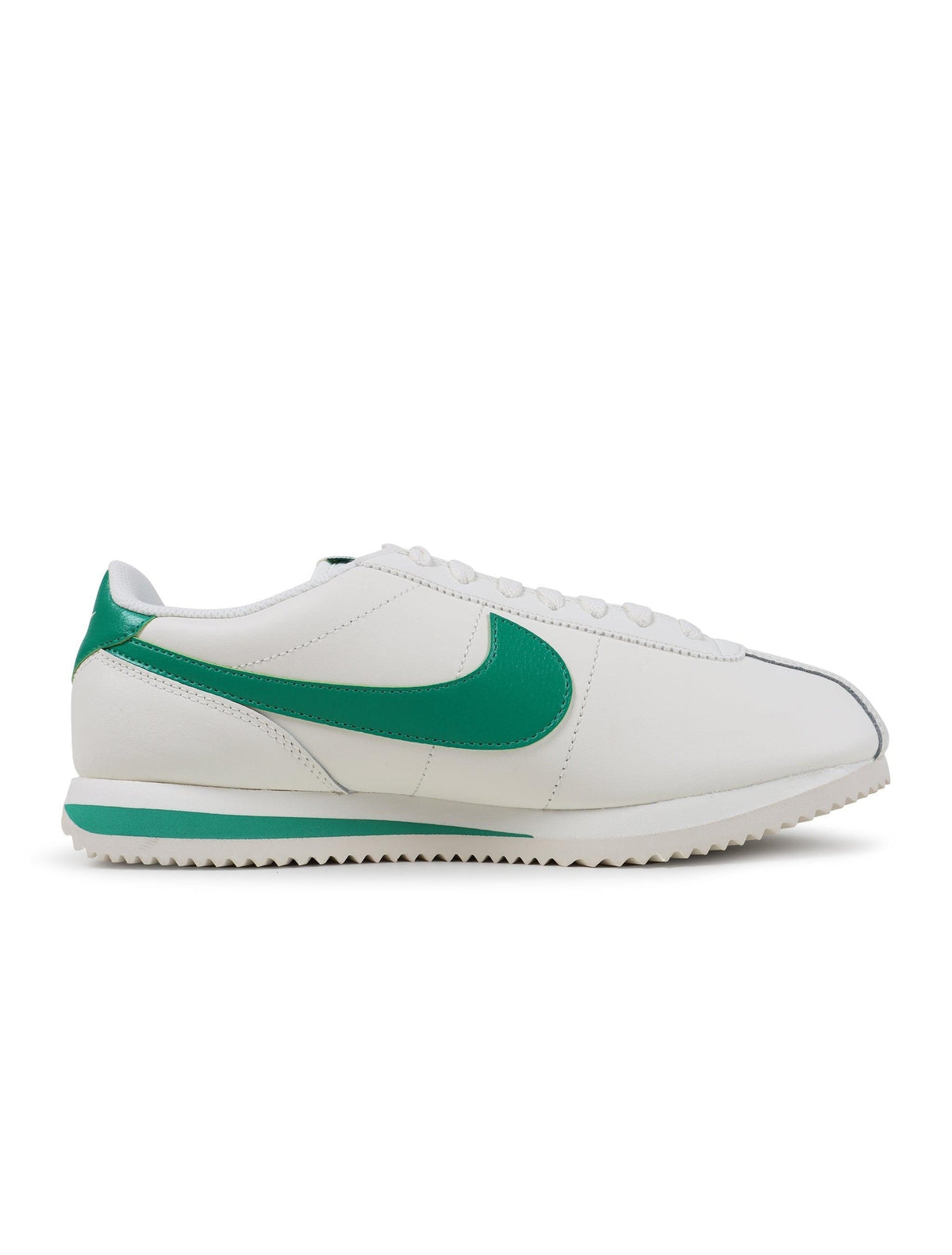 Nike Mens Cortez stadium green athletic shoes, denim exchange brand, featuring classic design and white sole, on a plain background.