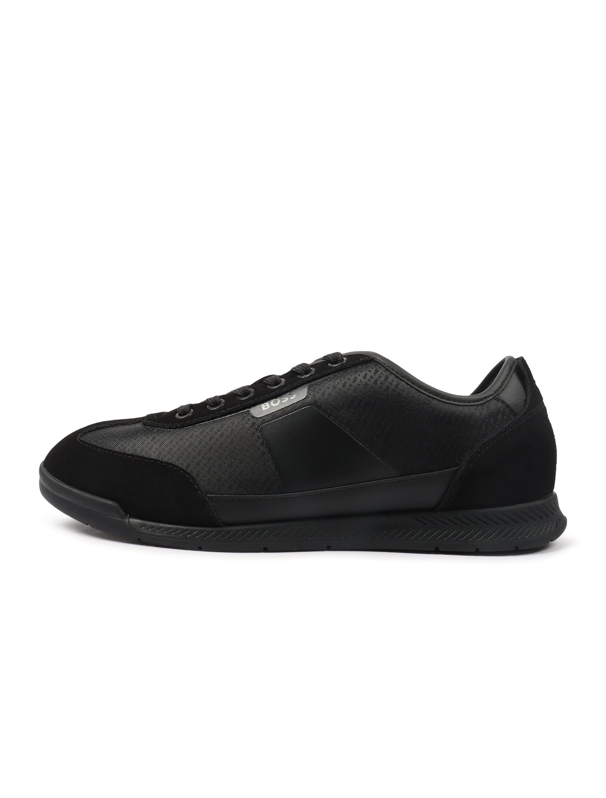 Denim Exchange Hugo Boss Nitan Low men's black footwear, side view
