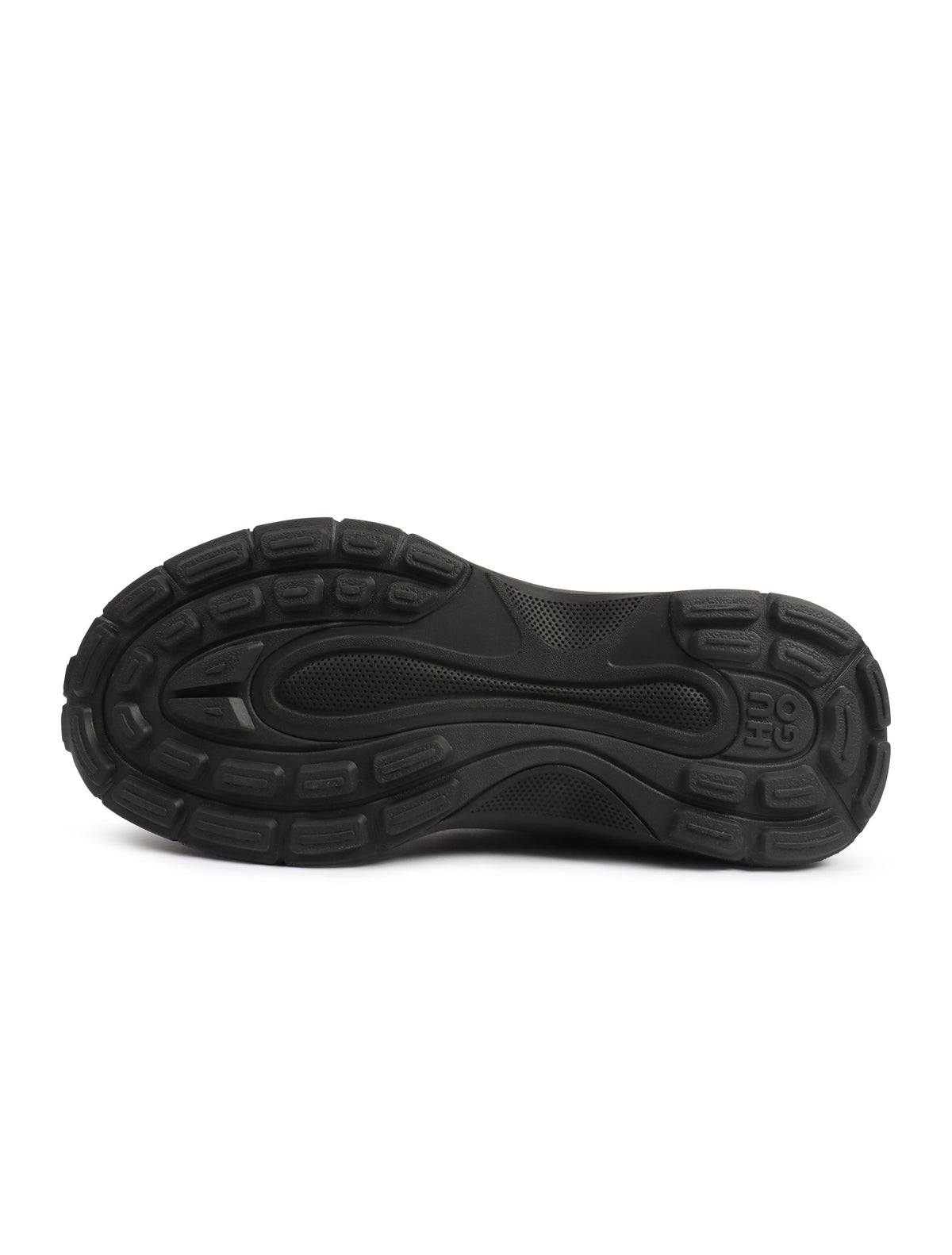 Denim Exchange men's black leather mesh trainers, Hugo Boss style footwear side view
