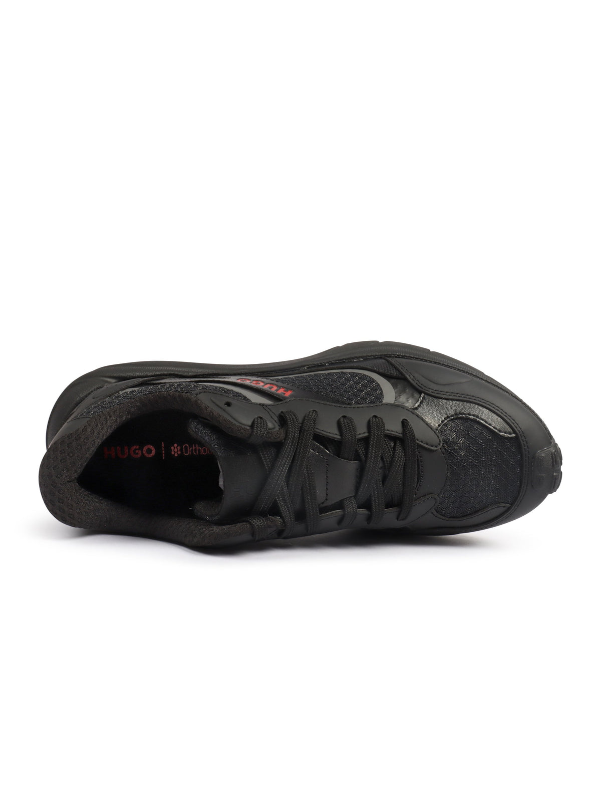 Denim Exchange men's black leather mesh trainers, Hugo Boss style sneaker footwear
