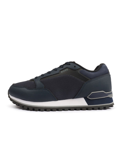 Dark blue Hugo Boss men's Parkour Runn shoes with sleek design, suitable for casual and athletic wear.