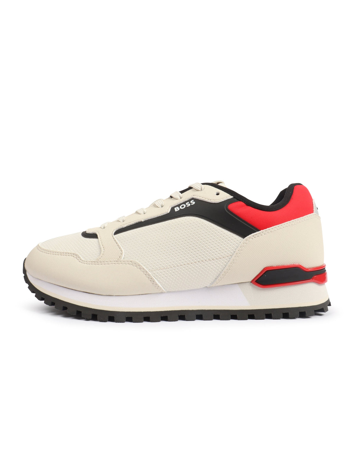 Light beige Hugo Boss men's Parkour Runn shoes featuring sleek design and athletic style, perfect for casual and active wear.
