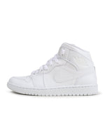 Denim Exchange Air Jordan Men's 1 Mid sneakers in triple white leather with classic high-top design