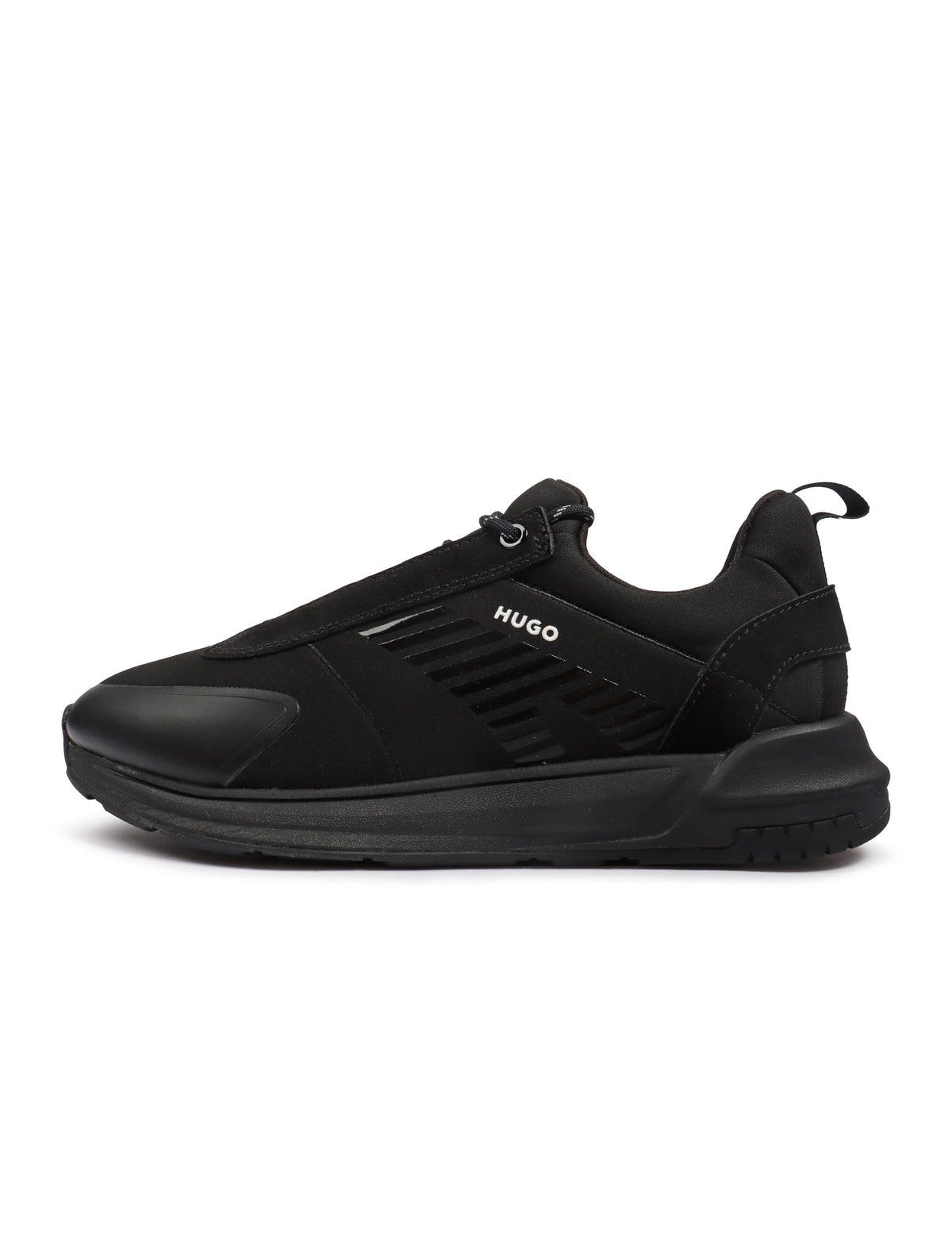 Black Hugo GO3 Lymf men's footwear by Denim Exchange, showcasing sleek design and comfortable fit in a modern sneaker style.