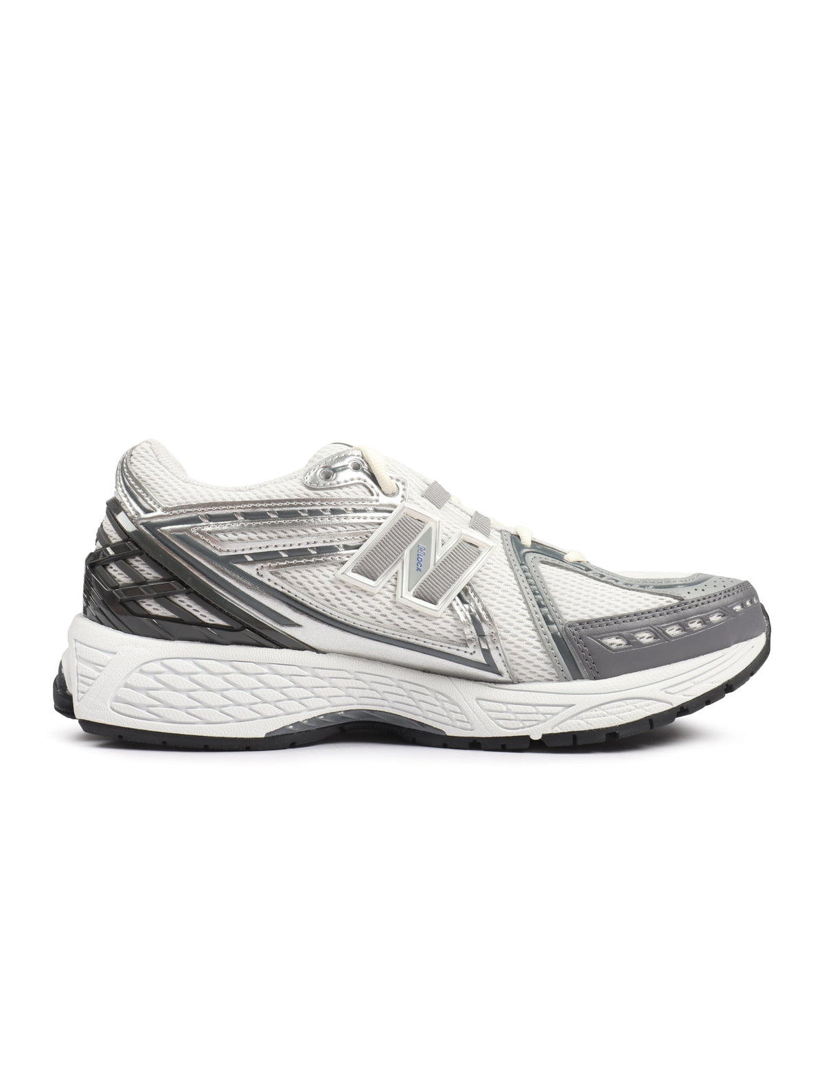 White and grey New Balance men's 1906 sneakers, stylish footwear with mesh accents and cushioned soles.