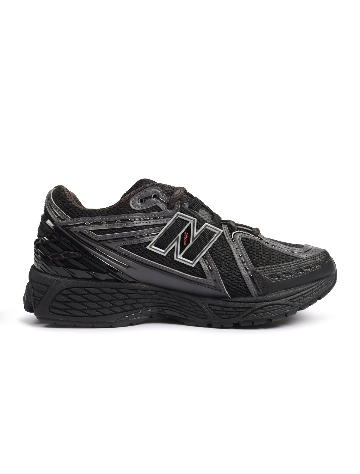 New Balance men's 1906 black hot tomato athletic shoes with mesh and suede details, showcasing sporty men's footwear.