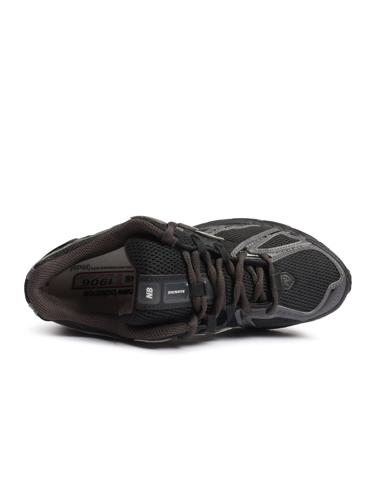 New Balance men's 1906 black hot tomato sneakers, stylish footwear with black and red accents, shown from a side view.