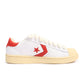 White Converse x Le Fleur men's Pro Leather OX sneakers with molten lava accents, casual footwear, classic canvas design.