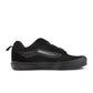 Black Vans men's Knu Skool suede and canvas sneakers, featuring a classic design and black laces, shown on a plain background.