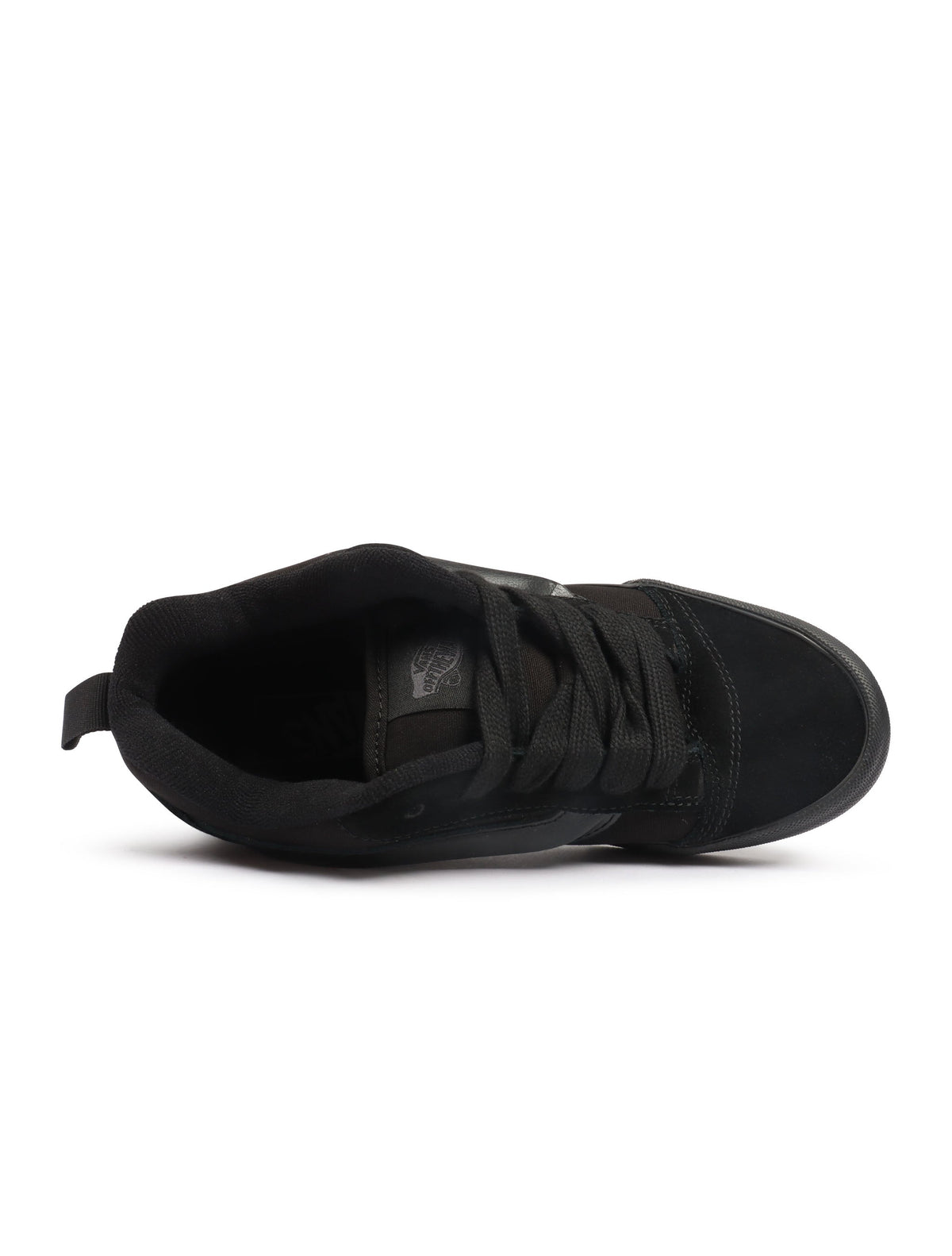 Black Vans Knu Skool men's sneakers in suede and canvas, featuring a classic low-top design with black laces and rubber sole.