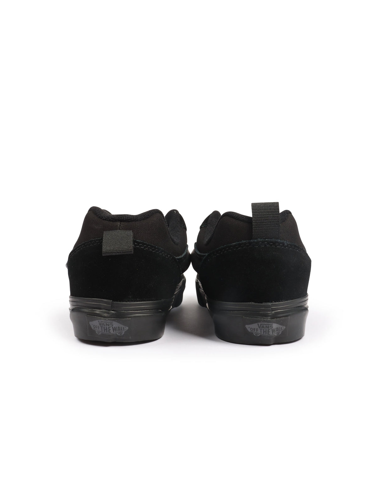 Men's Vans Knu Skool sneakers in triple black suede and canvas, featuring classic low-top design and white rubber sole.