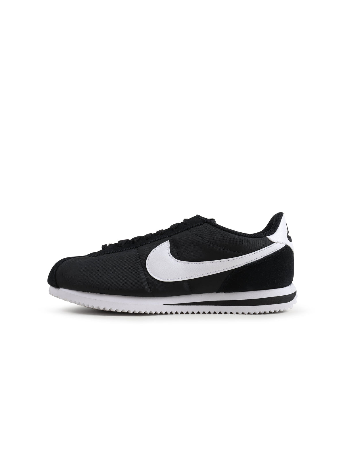 Nike Women's Cortez sneakers in black and white, stylish athletic footwear with classic design and white laces.