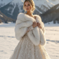 Ivory with Brown Tips Bridal Faux Fur Shawl (Butterfly Wht07)