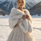 Ivory with Brown Tips Bridal Faux Fur Shawl (Butterfly Wht07)