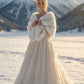 Ivory with Brown Tips Bridal Faux Fur Shawl (Butterfly Wht07)