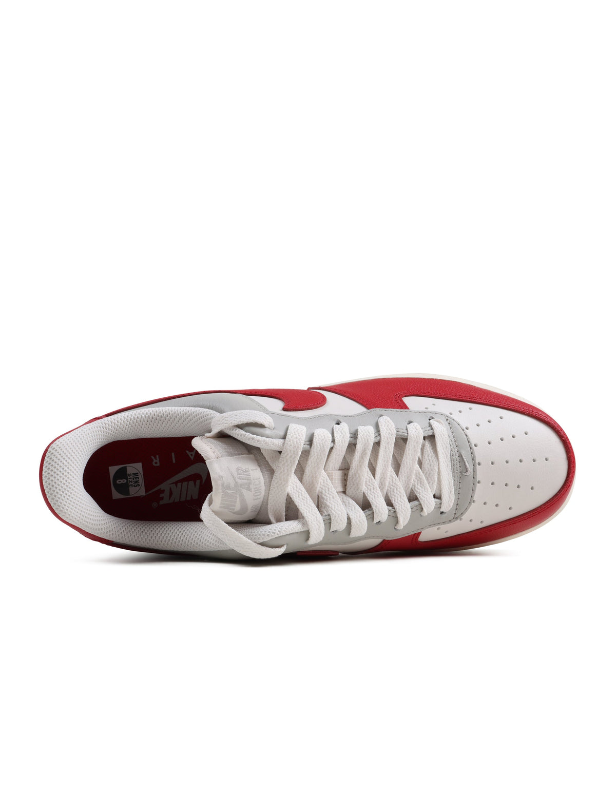 Red toe Nike Air Force 1 '07 LV8 men's footwear featuring white leather and stylish design, perfect for casual wear.
