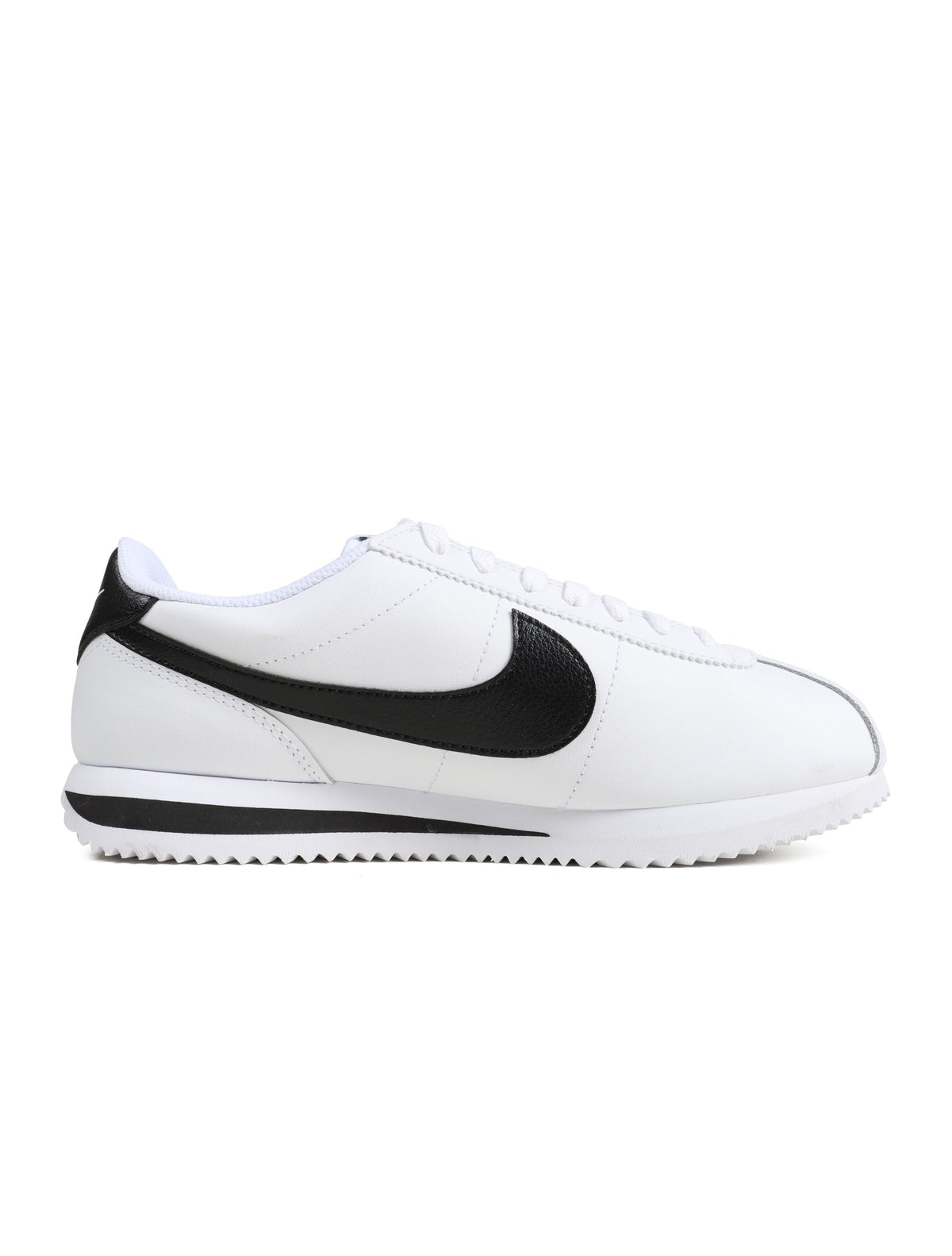 Nike Men's Cortez white and black sneakers, side view, by Denim Exchange