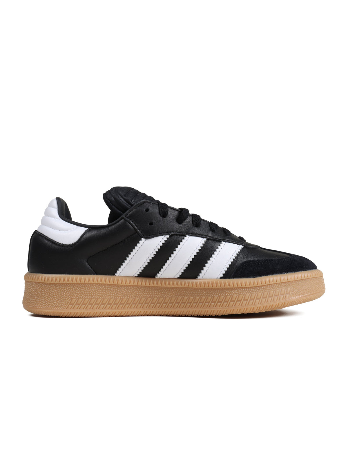 Black Adidas Mens Samba XLG sneakers, stylish men's footwear with classic design, displayed on a plain background.
