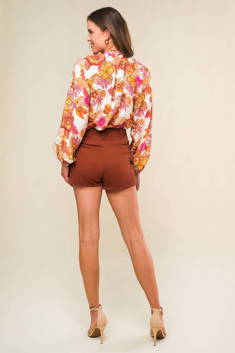Flying Tomato The Way Out Twill Skort in rust, showcasing casual shorts with a stylish twill fabric and comfortable fit.