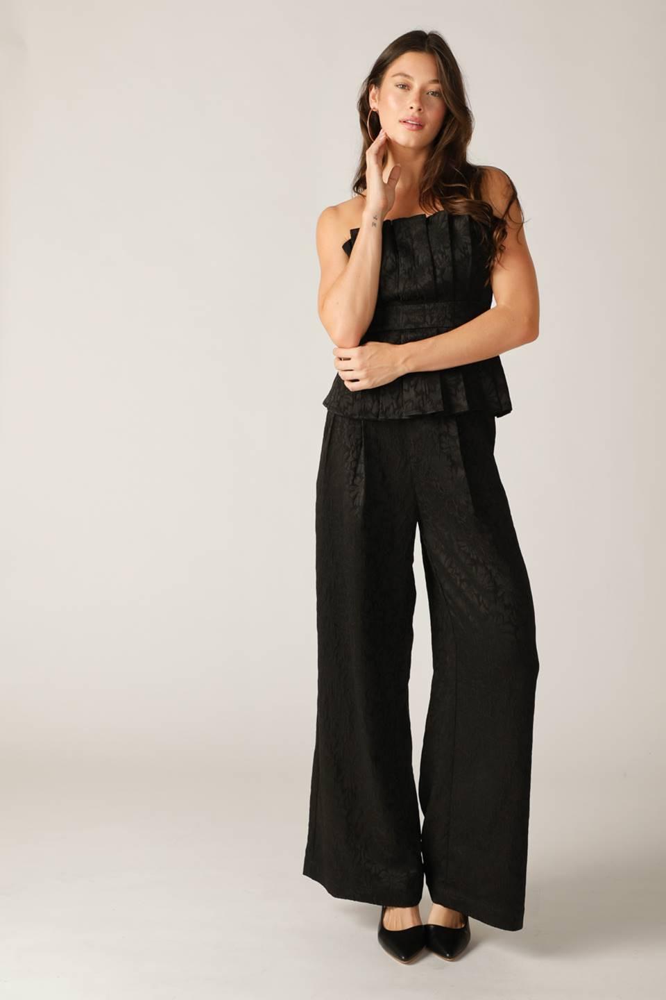 Black woven pants from Flying Tomato's Elegant Essence collection, featuring a stylish, tailored design.