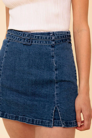 Flying Tomato Sunday Afternoons medium indigo skort, casual shorts with a comfortable fit and stylish design, shown from the front.