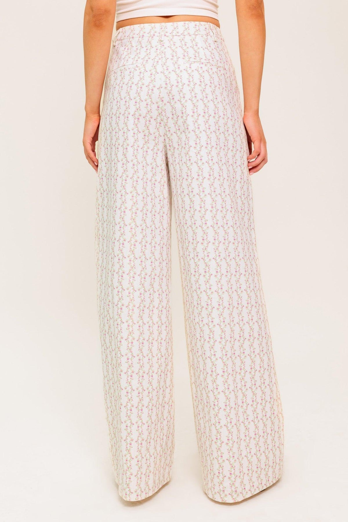 Flying Tomato Citrus Flow ivory woven pants, lightweight and stylish women's pants with a relaxed fit and textured fabric.