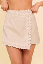 Taupe woven skort by Flying Tomato featuring a casual, comfortable design ideal for summer surfing and outdoor activities.
