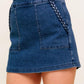 Flying Tomato Moonlight Embrace medium indigo denim skort, casual shorts with front pockets and a stylish, relaxed fit.