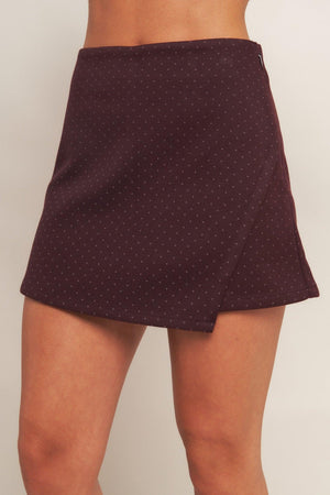Flying Tomato French Girl woven skort, burgundy shorts with a woven fabric design, casual and stylish for warm weather.
