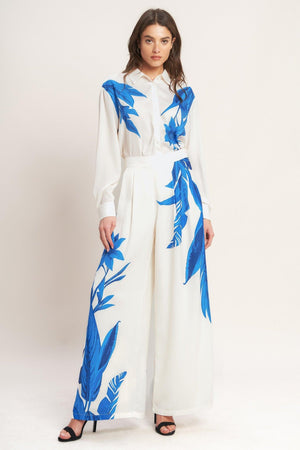 ASYMMETRICAL BOTANICAL WOVEN PANTS