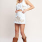 Flying Tomato All Eyes On You woven skort, white shorts with woven pattern, front slit, and comfortable fit.