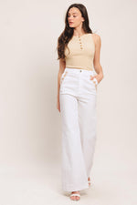 Flying Tomato Open Road white woven pants, casual denim-style pants with a relaxed fit and classic design.